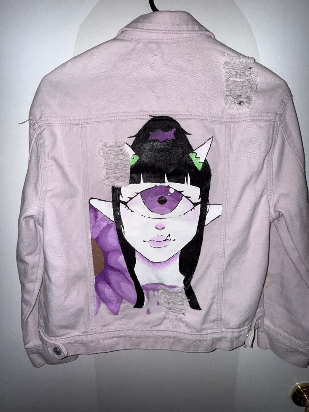 Hand Painted Cyberpunk Anime Girl Denim Jacket